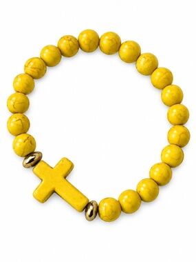Yellow Cross stone Bead Stretch Bracelet for Women